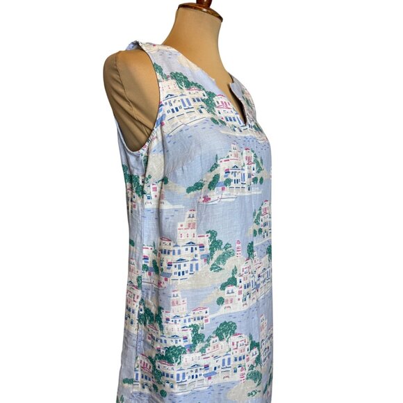 J Jill Love Linen Blue Toile Nautical Beach City Print Shift Dress Size Small Ta - Picture 2 of 6